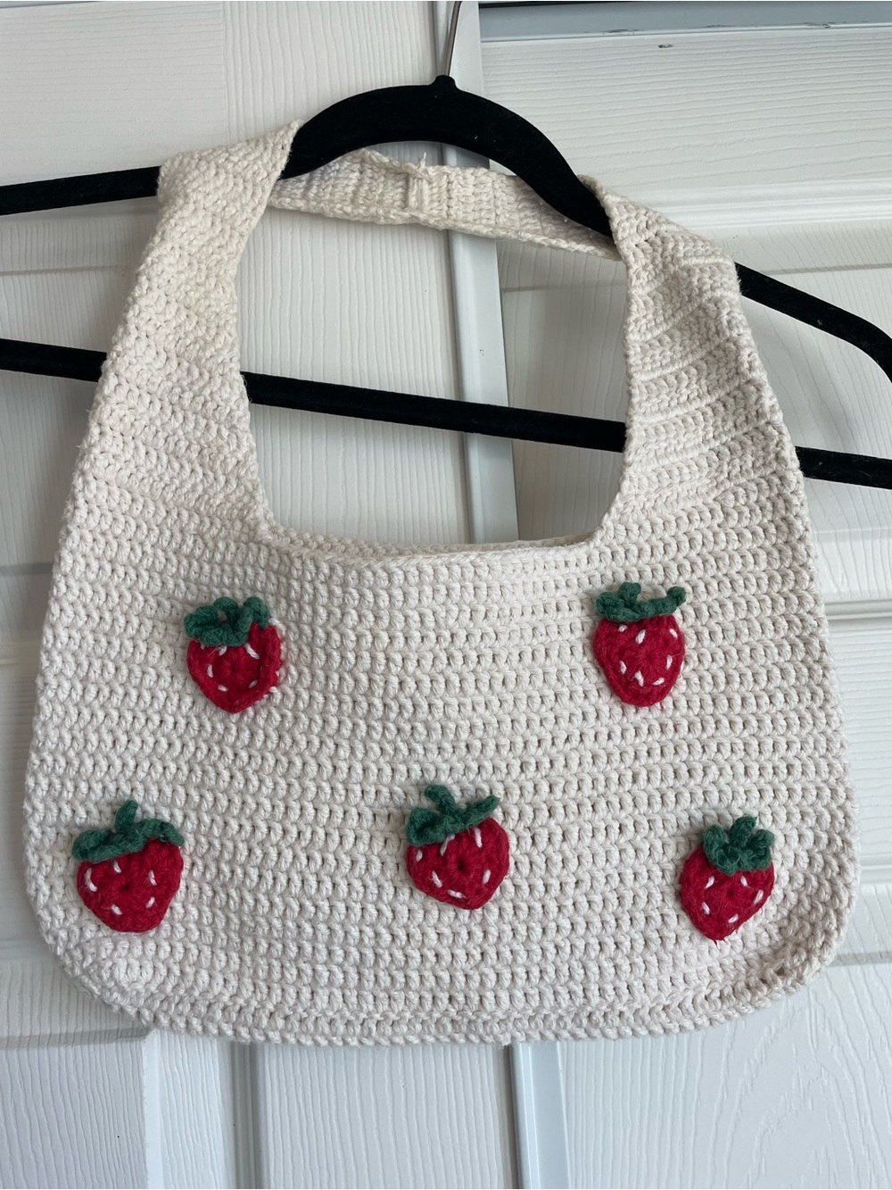 Handmade Crochet Strawberry Shoulder Bag in Cream